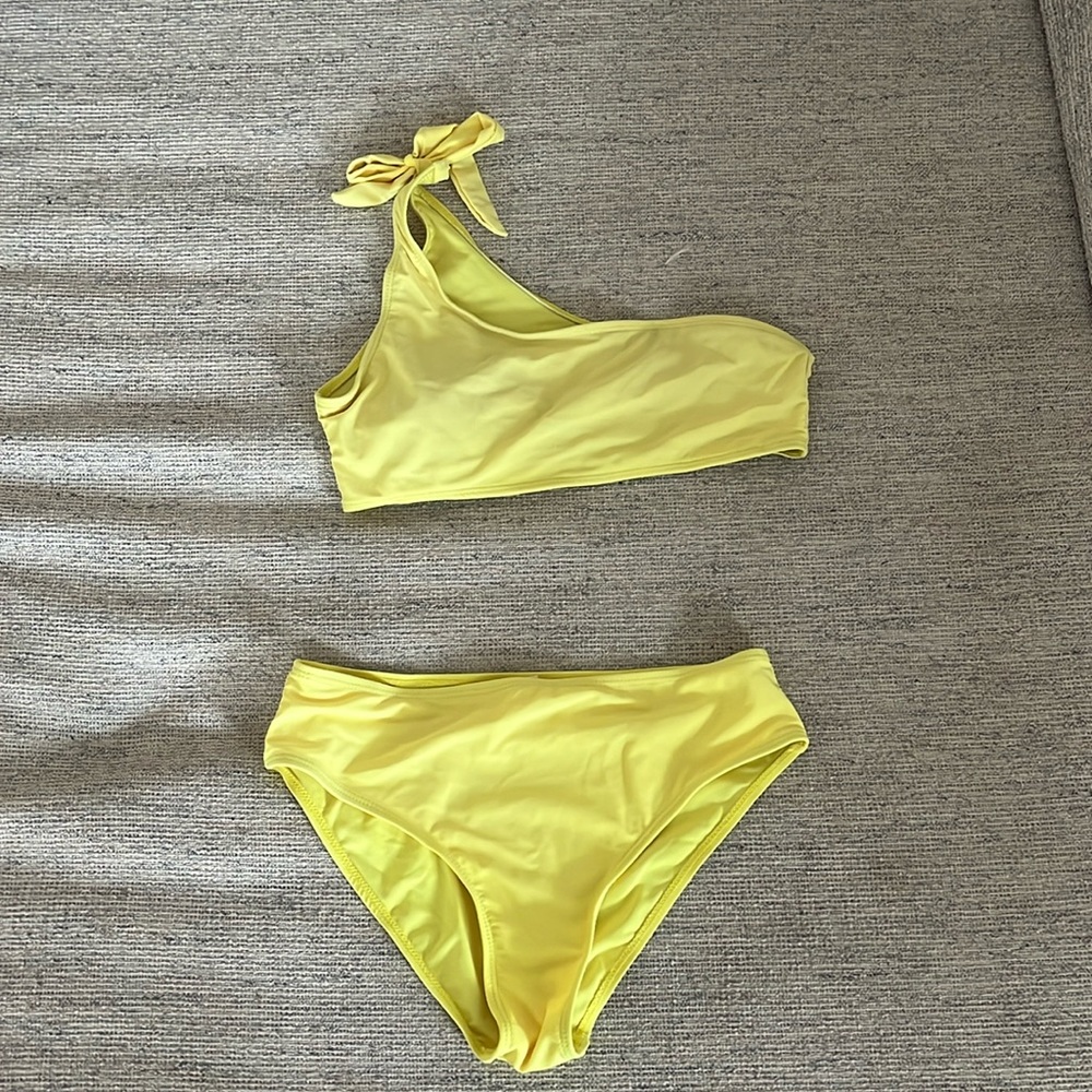 Neon yellow one shoulder bikini